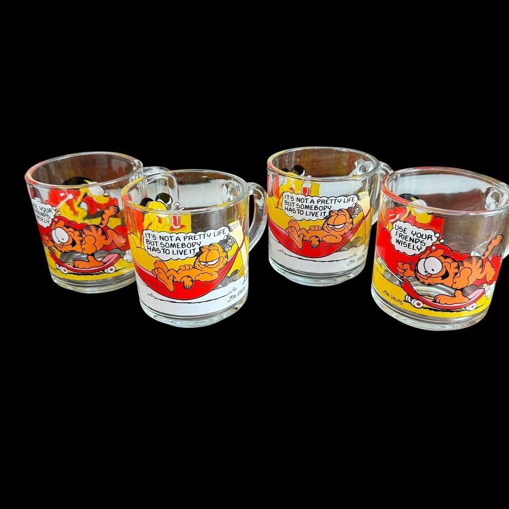 Set of 4 McDonalds Vintage 1978 Garfield Hammock Odie Glass Mug EUC Made‎ USA